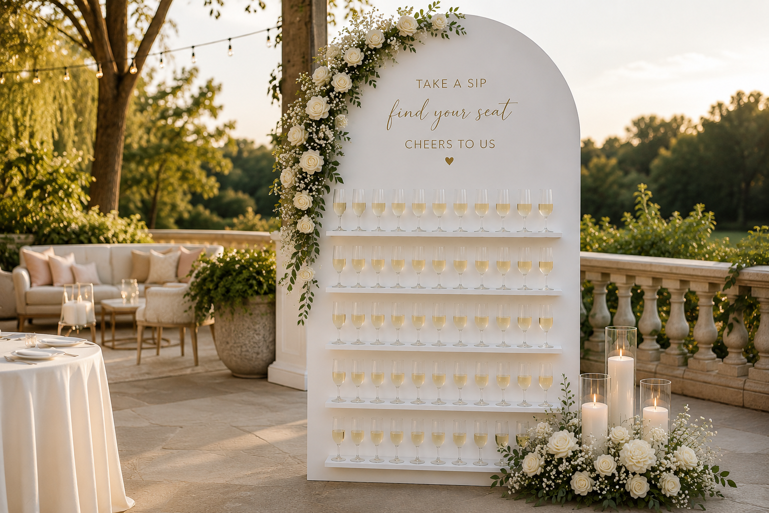 White Arched Champagne Wall Backdrop rental in Orlando, Florida