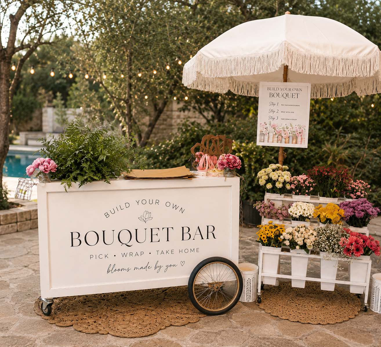 Bouquet Bar Cart with Umbrella rental in Orlando, Florida